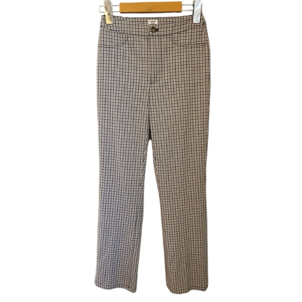 Aritzia Sunday Best Freshman Pant in Black Honey Brown Grid Plaid Size 00 - Picture 14 of 14